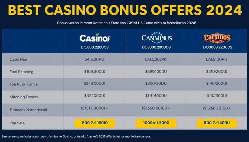 2024'ün en iyi casino bonus tekliflerini gösteren casino bonus rehberi görüntüsü