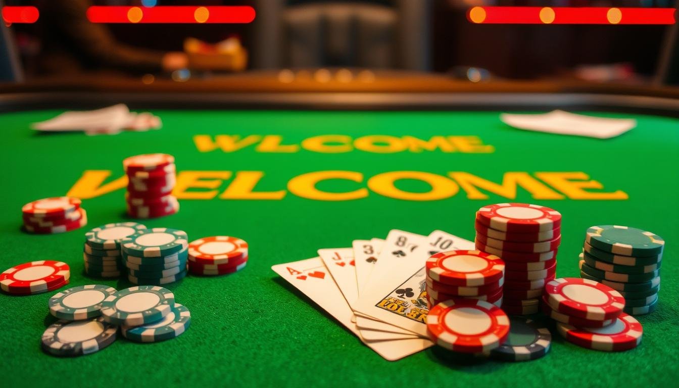 Hoşgeldin Bonusu kavramını gösteren casino çipleri ve para
