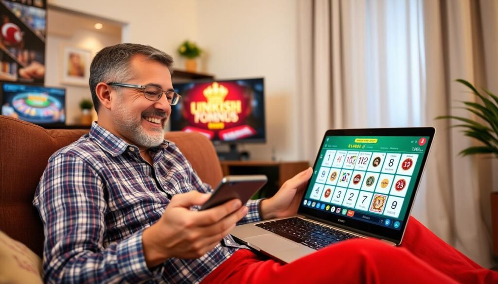 Mutlu bir şekilde online casino oynayan Türk oyuncu